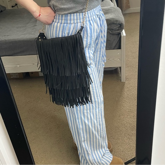 Cato Black Fringe Crossbody Bag Boho Tassel Faux Leather Festival - Picture 9 of 10